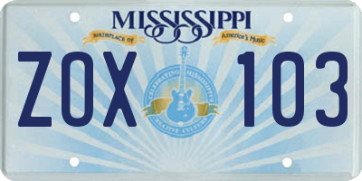 MS license plate ZOX103