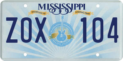 MS license plate ZOX104