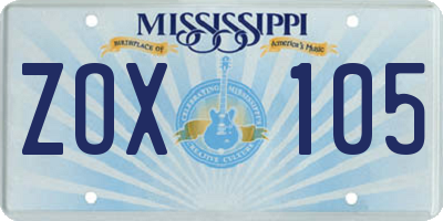 MS license plate ZOX105