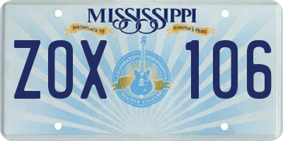 MS license plate ZOX106