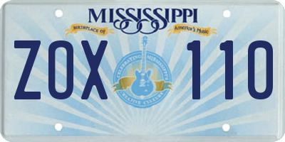MS license plate ZOX110