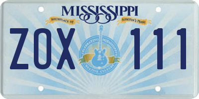MS license plate ZOX111