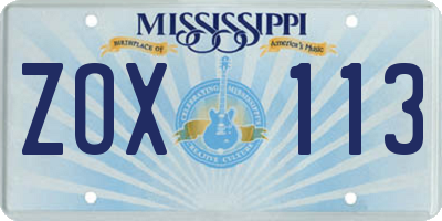 MS license plate ZOX113