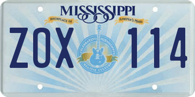 MS license plate ZOX114