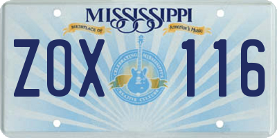 MS license plate ZOX116