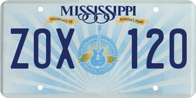MS license plate ZOX120