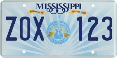 MS license plate ZOX123