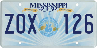 MS license plate ZOX126