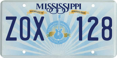 MS license plate ZOX128