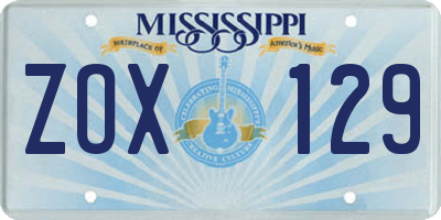 MS license plate ZOX129