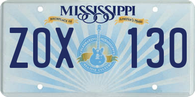 MS license plate ZOX130