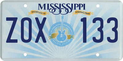 MS license plate ZOX133