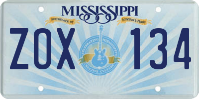 MS license plate ZOX134