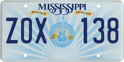 MS license plate ZOX138