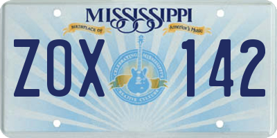 MS license plate ZOX142