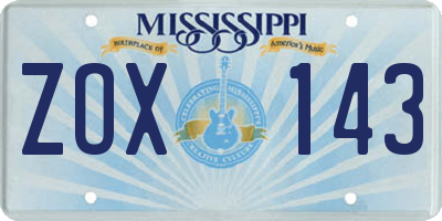 MS license plate ZOX143
