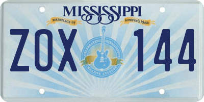 MS license plate ZOX144