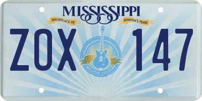 MS license plate ZOX147