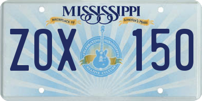 MS license plate ZOX150