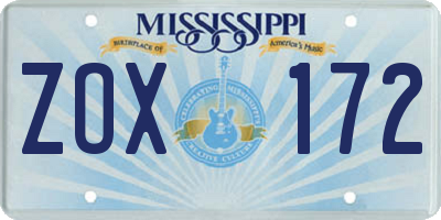 MS license plate ZOX172