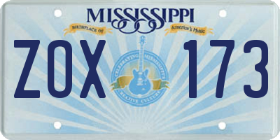 MS license plate ZOX173