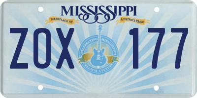 MS license plate ZOX177