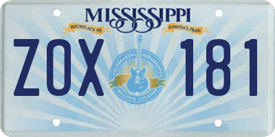 MS license plate ZOX181