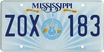 MS license plate ZOX183