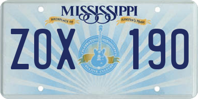 MS license plate ZOX190