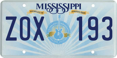 MS license plate ZOX193