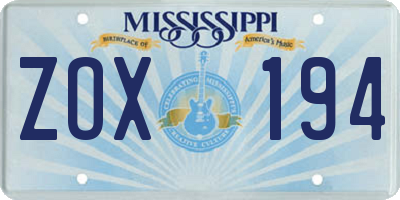 MS license plate ZOX194