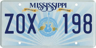 MS license plate ZOX198