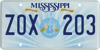 MS license plate ZOX203