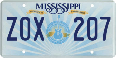 MS license plate ZOX207