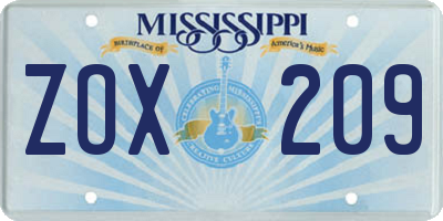 MS license plate ZOX209