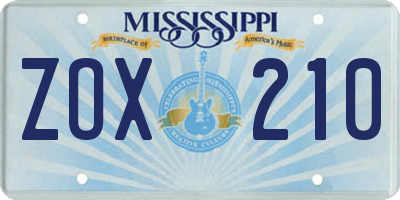 MS license plate ZOX210