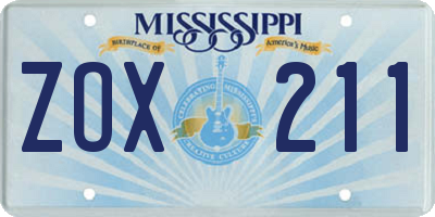 MS license plate ZOX211