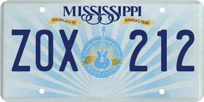 MS license plate ZOX212