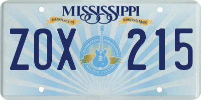 MS license plate ZOX215