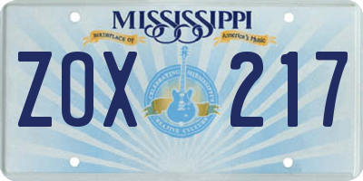 MS license plate ZOX217