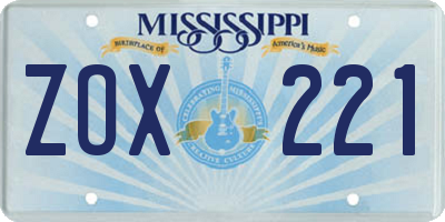 MS license plate ZOX221