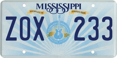 MS license plate ZOX233
