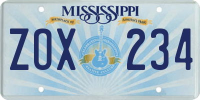 MS license plate ZOX234
