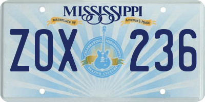 MS license plate ZOX236