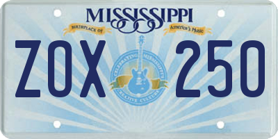 MS license plate ZOX250