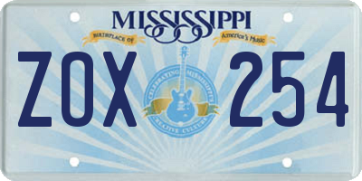 MS license plate ZOX254