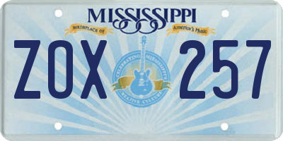 MS license plate ZOX257