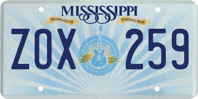MS license plate ZOX259