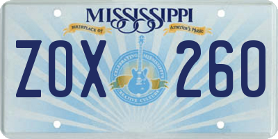 MS license plate ZOX260