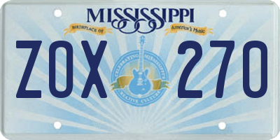 MS license plate ZOX270